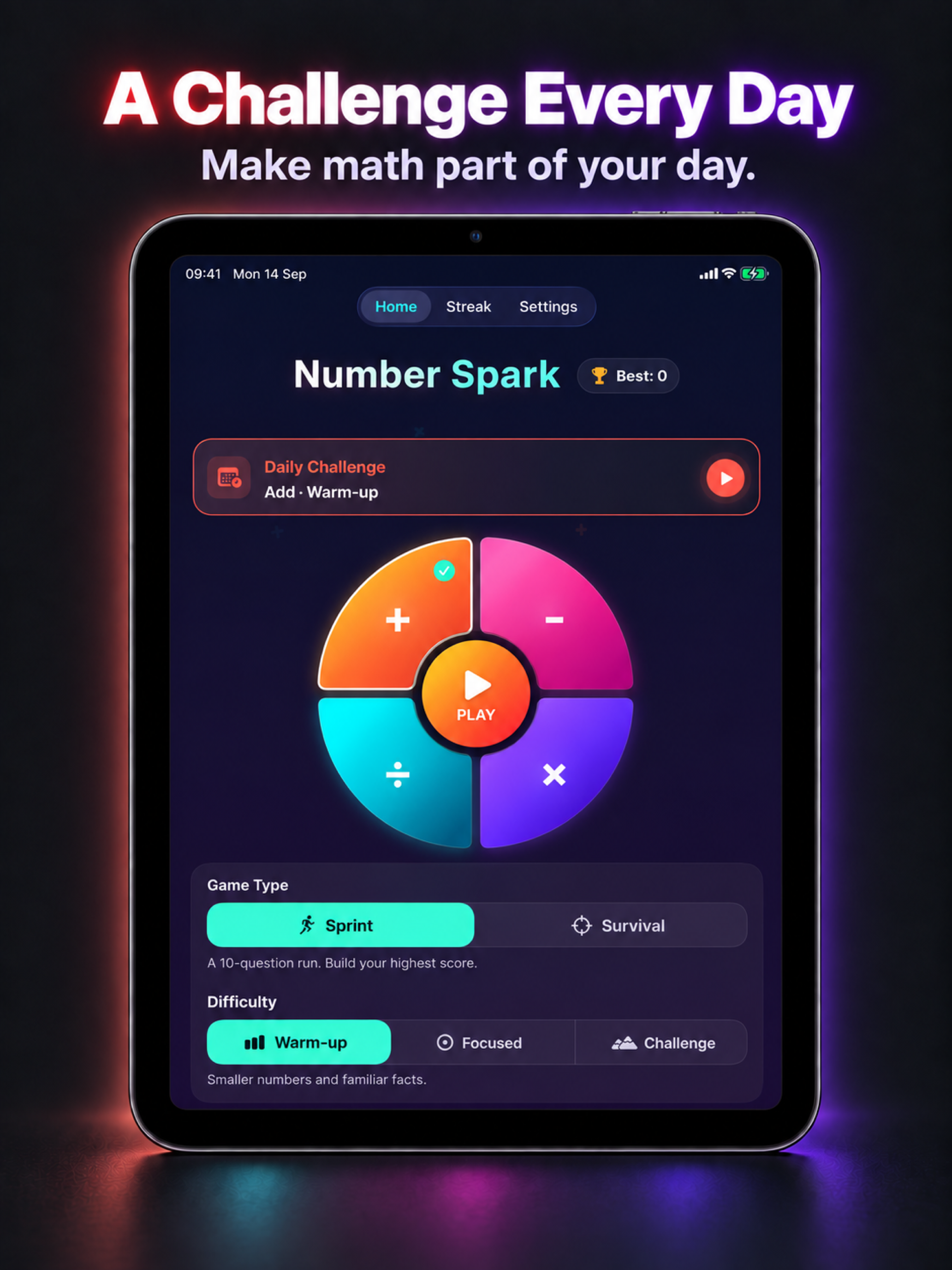 Number Spark: Math Puzzle iPad App Store image: A Challenge Every Day