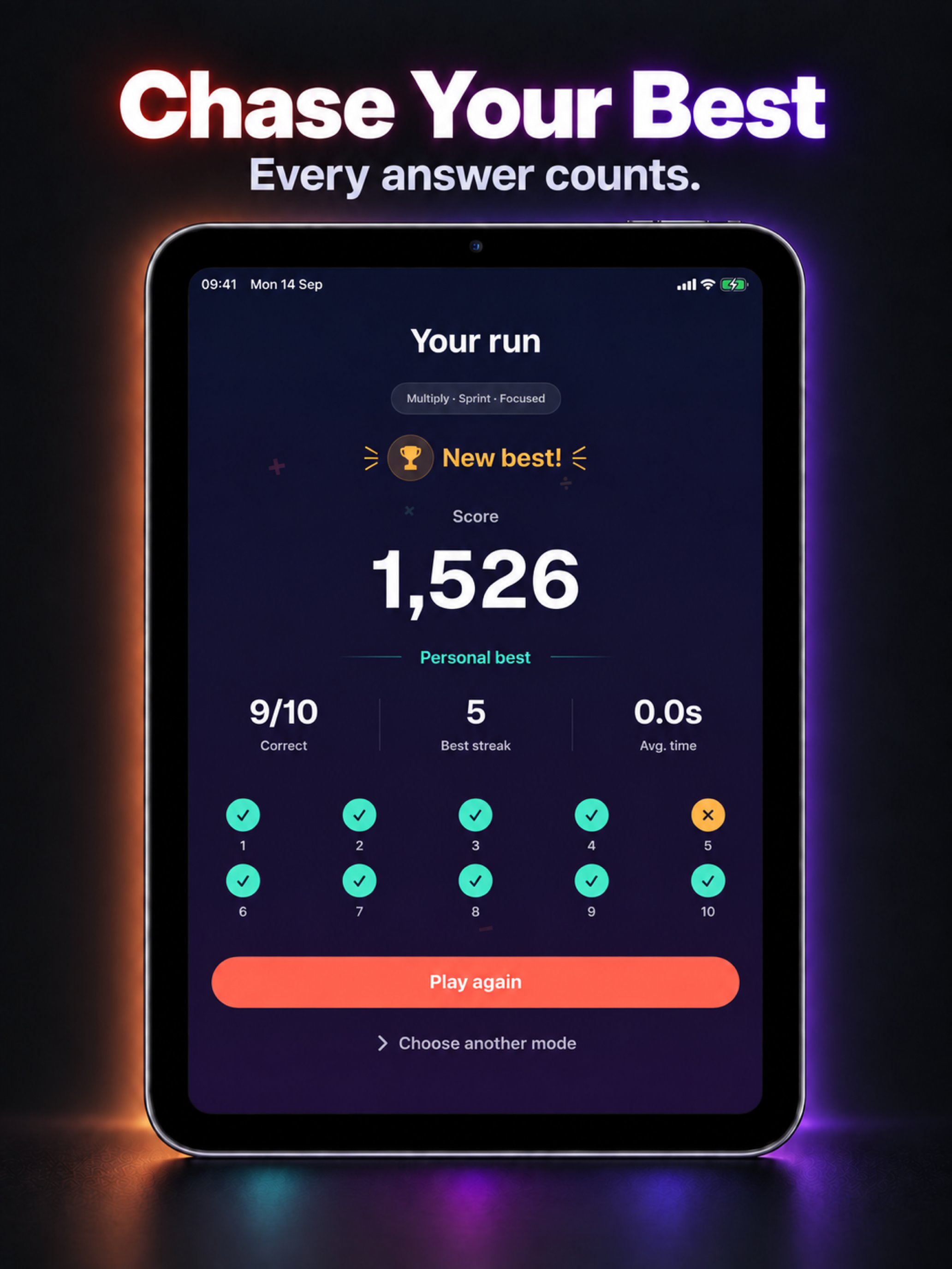 Number Spark: Math Puzzle iPad App Store image: Chase Your Best