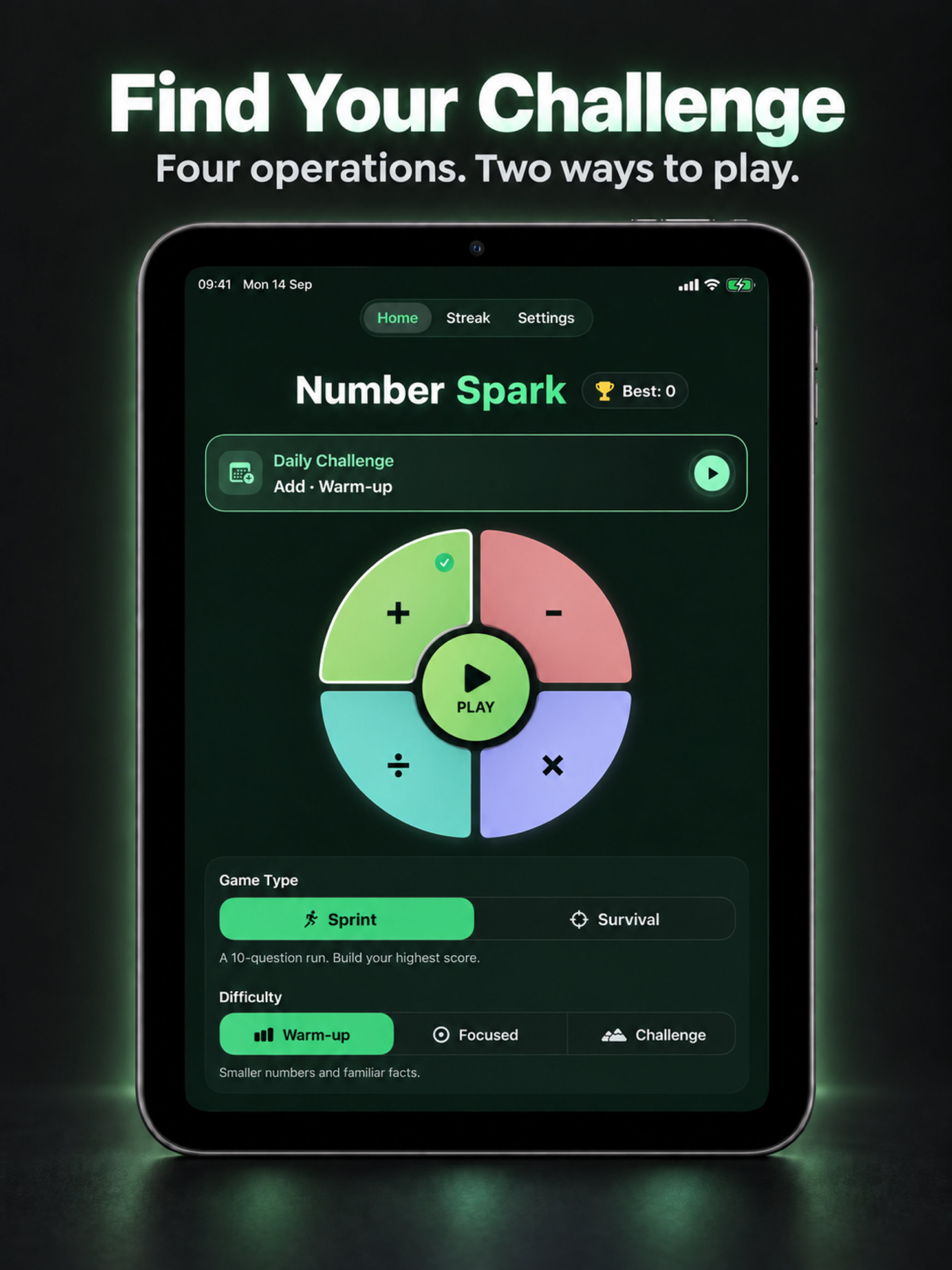Number Spark: Math Puzzle iPad App Store image: Find Your Challenge