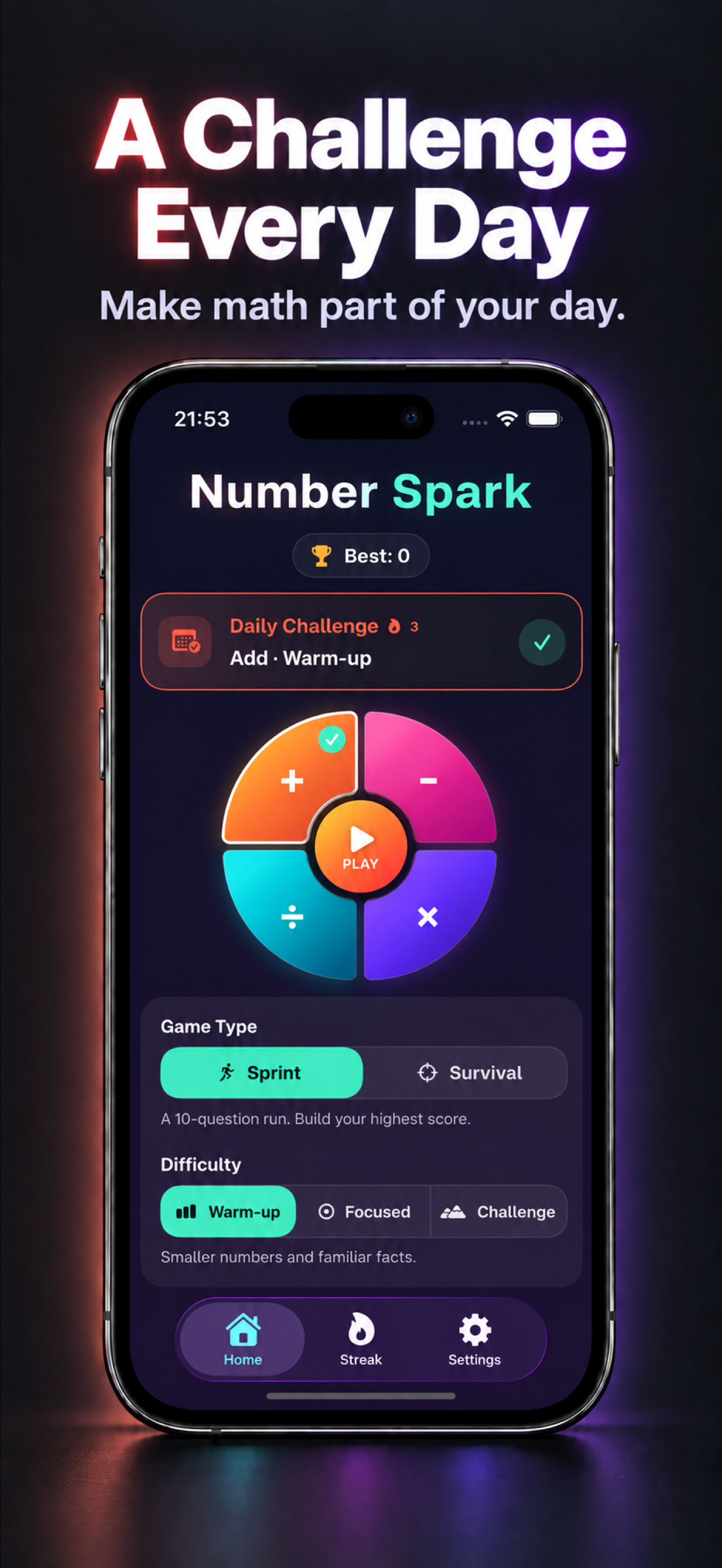 Number Spark: Math Puzzle iPhone App Store image: A Challenge Every Day