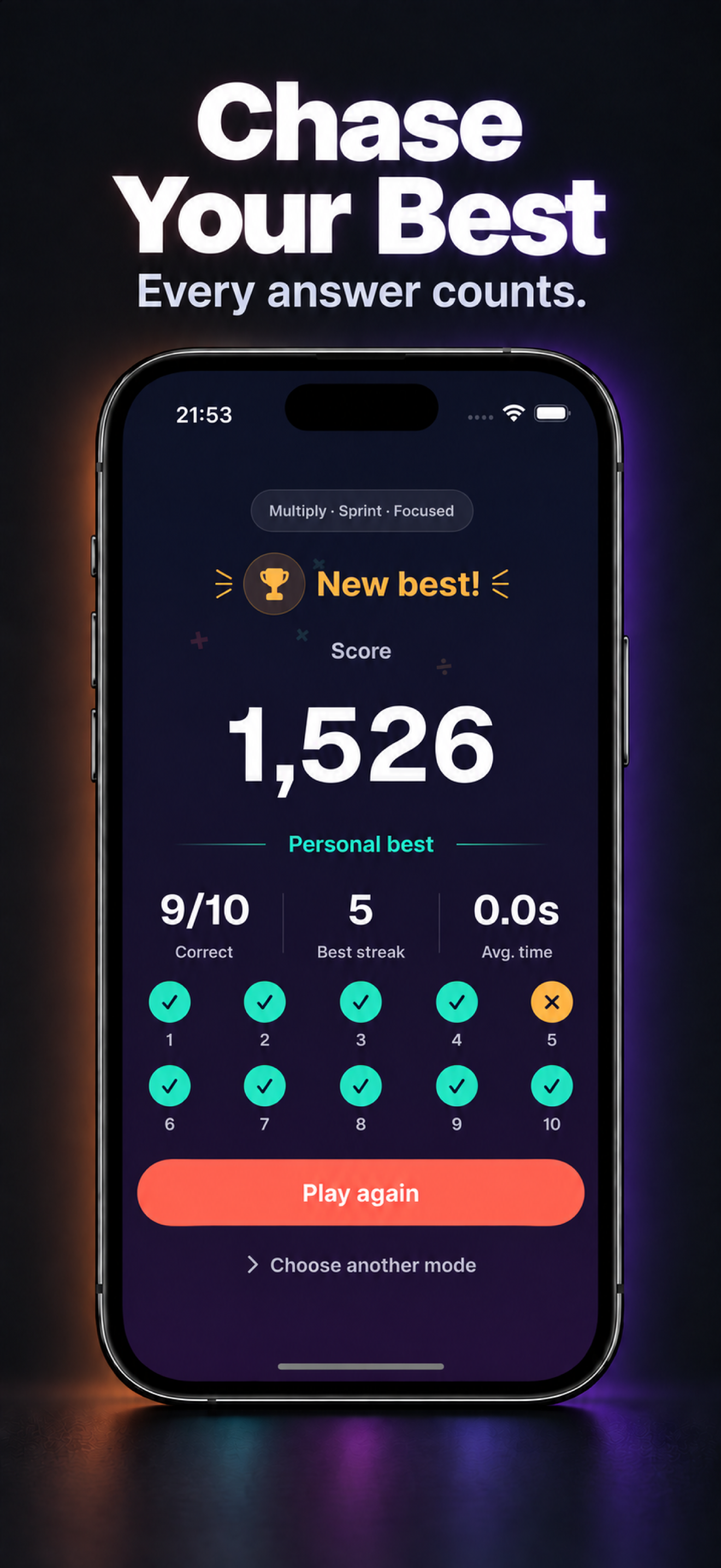Number Spark: Math Puzzle iPhone App Store image: Chase Your Best